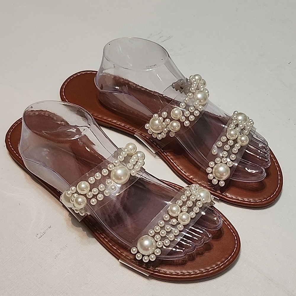 Pearl Embellished Clear Sandals, Size 43/11.5 - Picture 3 of 10